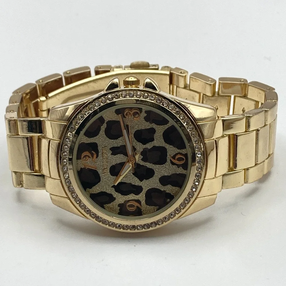 Valletta Women's Watch 35mm Leopard Print Gold Tone Crystals New Battery 7.5